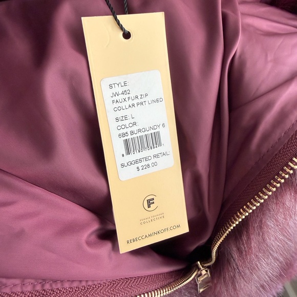 REBECCA MINKOFF Plush Faux Fur Jacket in Rich Burgundy - Picture 6 of 7